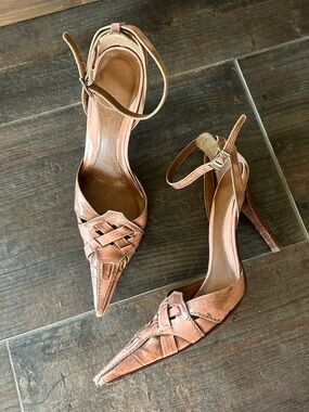 Aldo Y2K 2000s VTG Grunge Pointed Toe Pink Peach Ankle Strap Heels Size 6-6.5